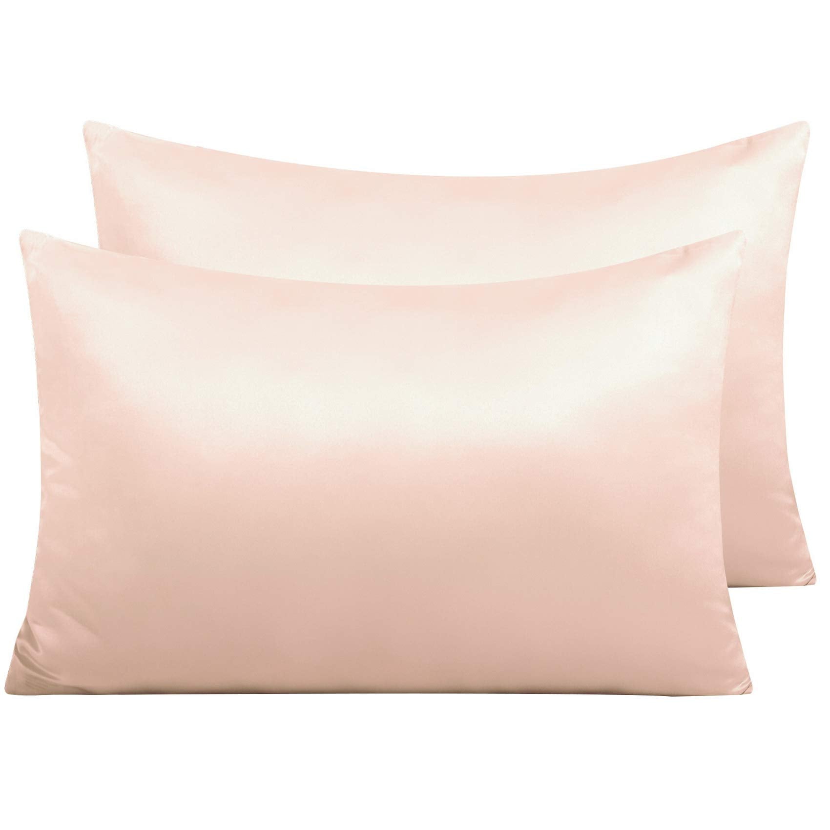 Ntbay Zippered Satin Pillow Cases For Hair And Skin, Luxury Queen Hidden Zipper Pillowcases Set Of 2, 20X30 Inches, Pink
